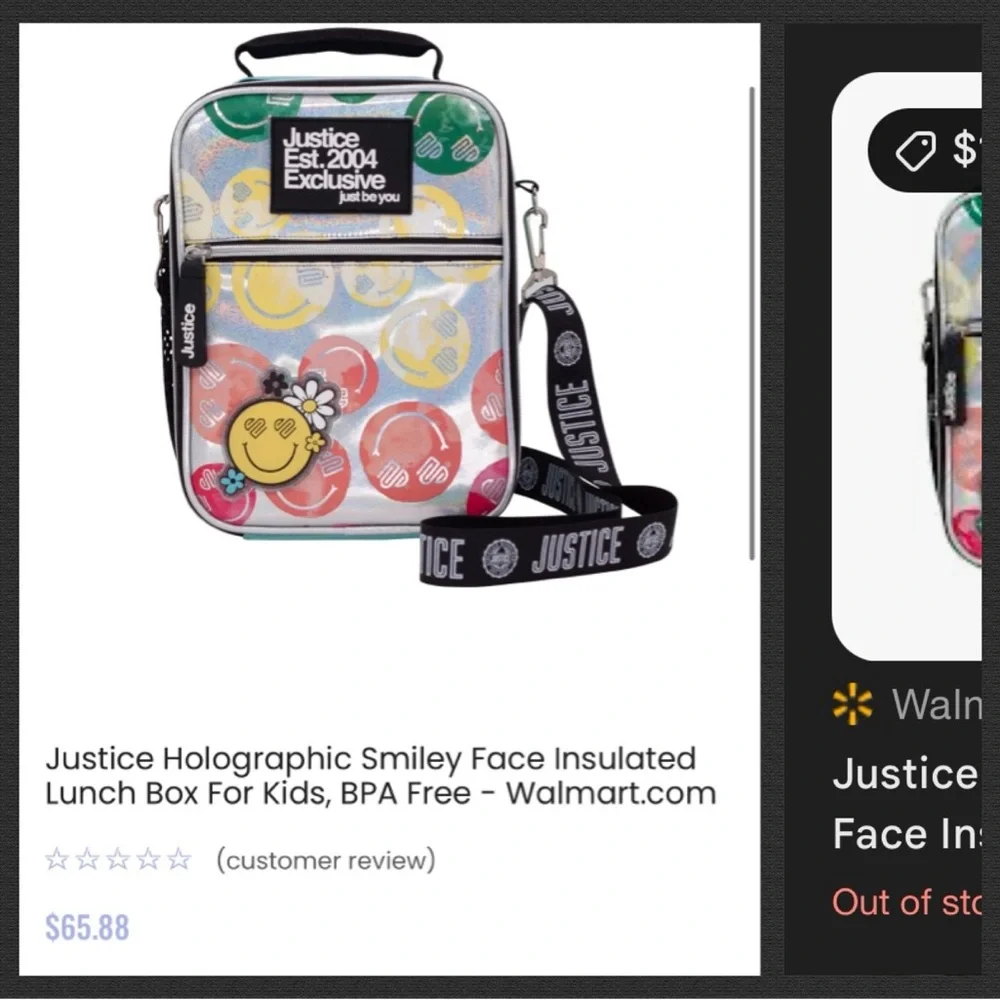 Justice Lunchbox Holographic with Smiley Faces - Picture 3 of 9